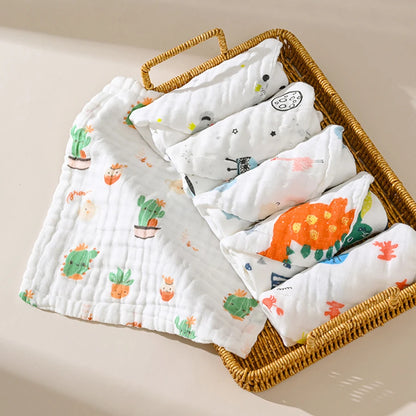 5pcst Baby Towels Muslin 6 layers Cotton SoftBaby Face Towel Handkerchief Bathing Feeding Face Washcloth Wipe Burp Cloth