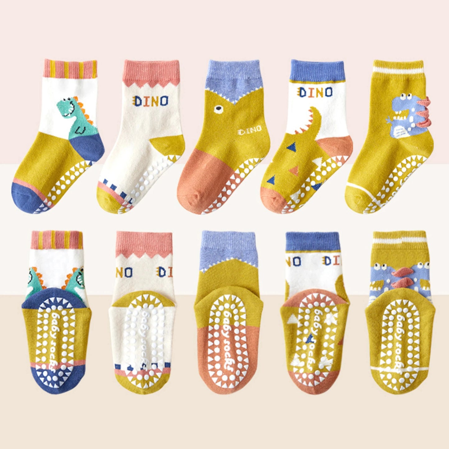 5 pairs of children's mid tube socks, spring and autumn adhesive point floor socks, playground anti slip socks, trampoline socks