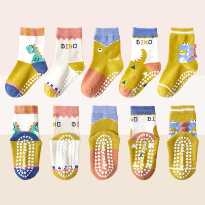 5 pairs of children's mid tube socks, spring and autumn adhesive point floor socks, playground anti slip socks, trampoline socks