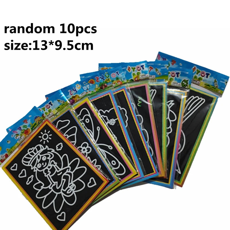 10pcs Children Scratch Montessori Drawing Toys DIY Paper Cartoon Art  Painting Education Montessori Children Kids Baby Toy Gifts