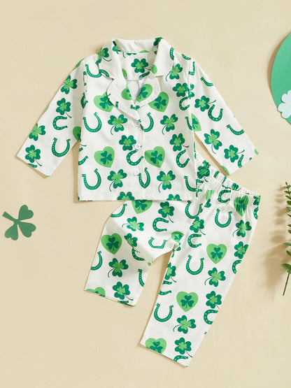 Infant Irish Pajama Set with Long Sleeve Button-up Tops and Pants for Toddlers - 2 Piece Sleepwear Outfit for Babies