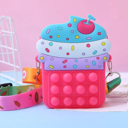 Girls Toys Silicone Ice Cream Messenger Bag Coin Purse Children's Decompression Pop Fidget Toys