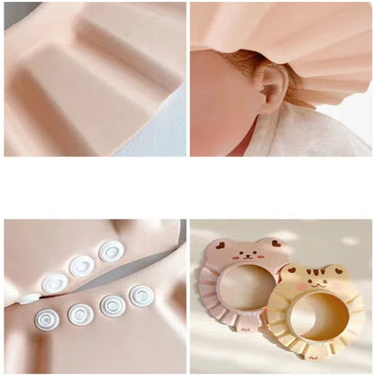 Cute Bear Adjustable Shower Cap Baby Eyes-Protected Ears-Protected Infant Bathing Protection Hat Soft Baby Hair Washing Hat