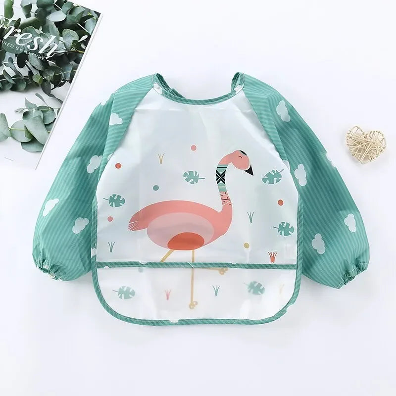 1Pcs Waterproof Eating Smock Infant Toddler Baby Cartoon Long Sleeve Art Apron Animal Smock Soft Baby Bib Burp Clothes