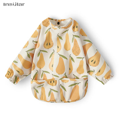 New Children Feeding Aprons Long sleeve Baby bib with Pocket Full Cover Baby Bibs with Pocket waterproof long sleeve bibs