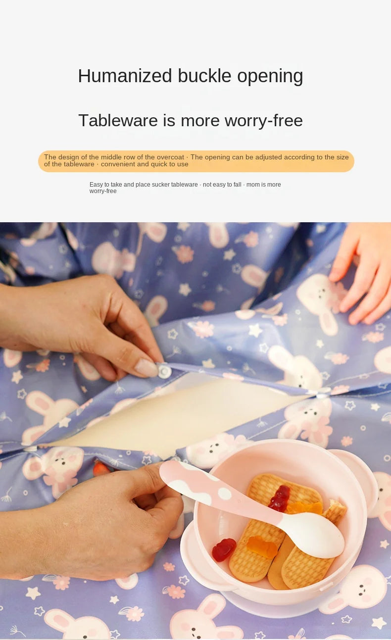 Clean Feeding Bib for Baby Boys Girl 8M-5Y Waterproof Bib Apron Smock with Table Cover Infant Mess-Free Kids Full Coverage Bib