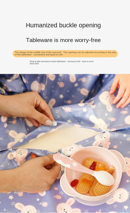 Clean Feeding Bib for Baby Boys Girl 8M-5Y Waterproof Bib Apron Smock with Table Cover Infant Mess-Free Kids Full Coverage Bib