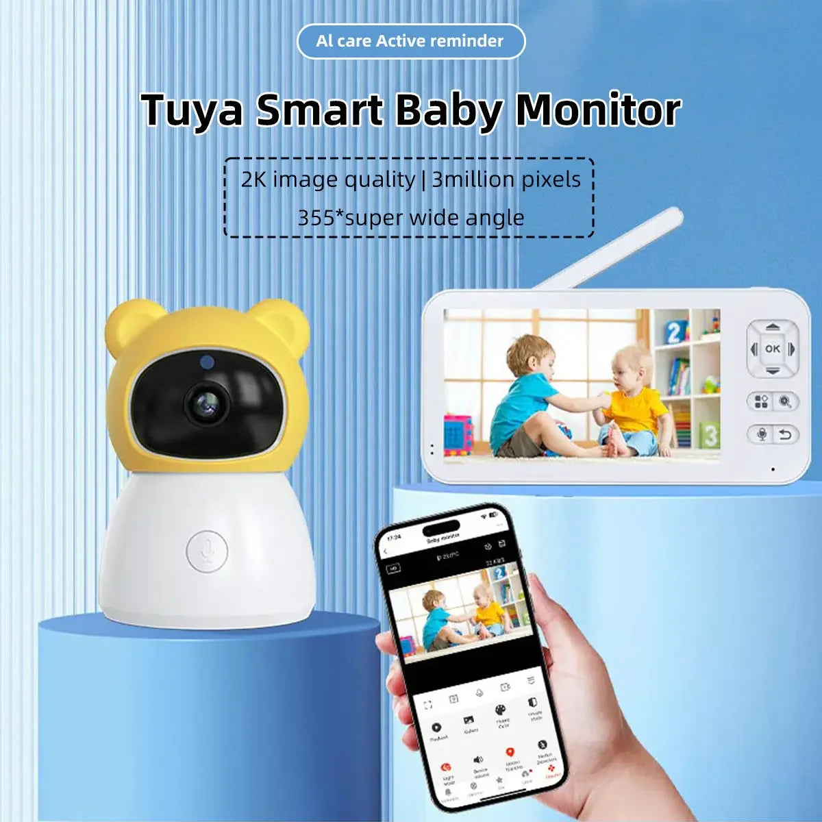TUYA 5 Inch Video Baby Monitor with Camera PTZ Zoom 3MP Babyphone Cam Security Protection Surveillance Cam Temperature Sensor