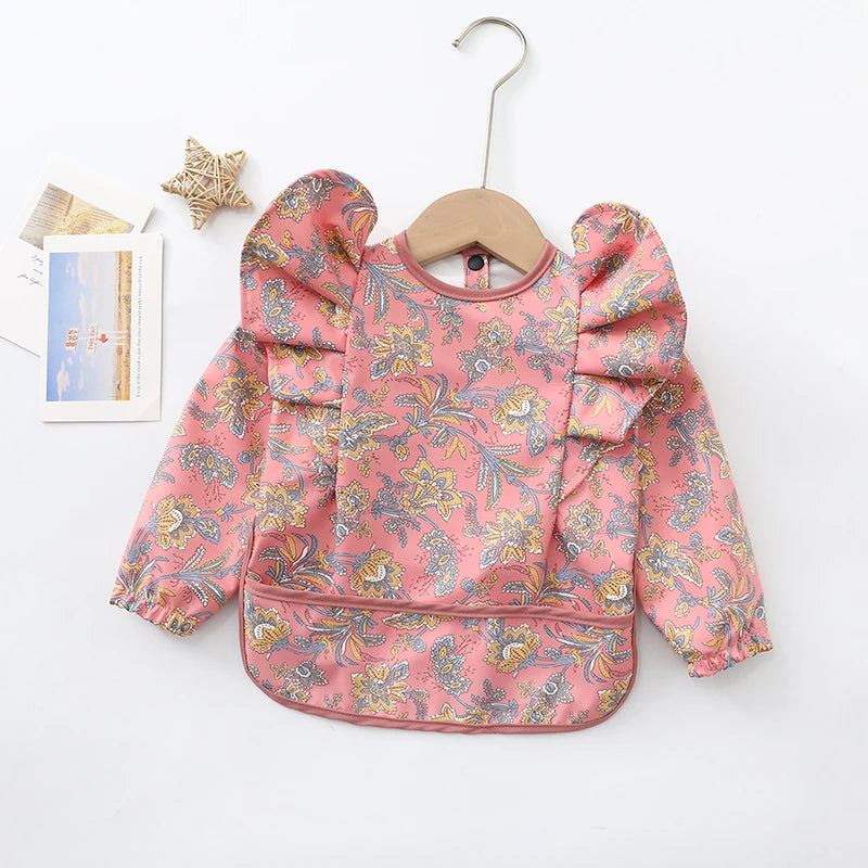 Baby Feeding Bibs Angel Wings Kids Waterproof Long Sleeve Art Smock Baby Stuff Anti-dirty Dinning Apron with Pocket for Newborn