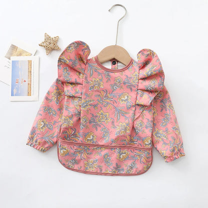 Baby Feeding Bibs Angel Wings Kids Waterproof Long Sleeve Art Smock Baby Stuff Anti-dirty Dinning Apron with Pocket for Newborn