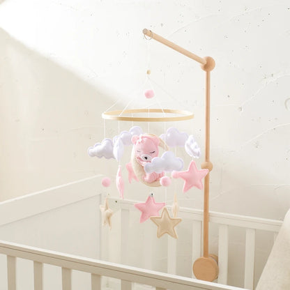 Crib Mobile Baby Wooden Bed Bell Baby Rattles Soft Felt Cartoon Bear Toys Hanger Crib Mobile Bed Bell Wood Toy Bracket Kid Gifts