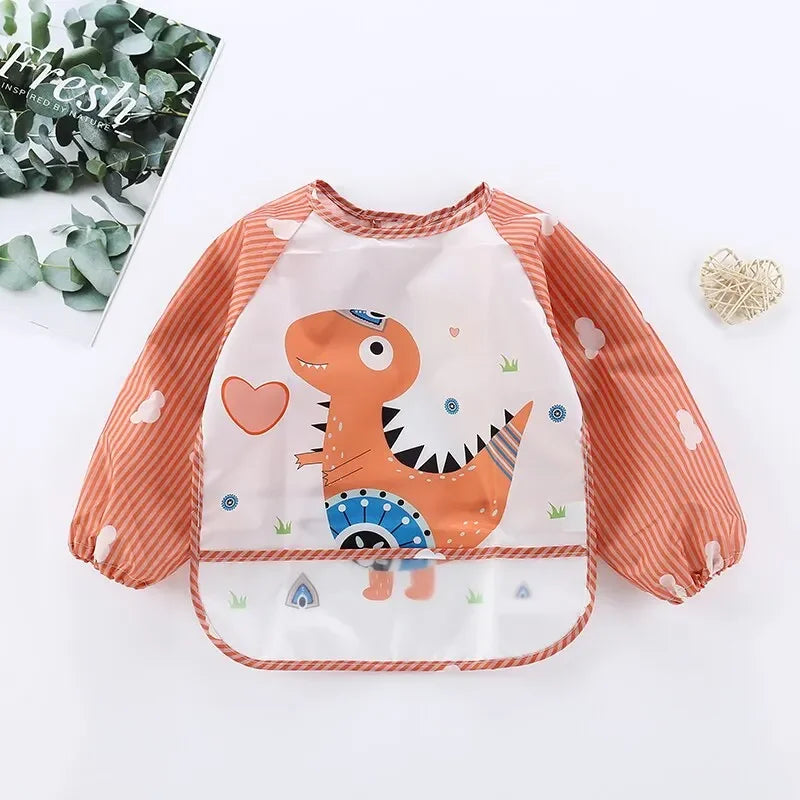 1Pcs Waterproof Eating Smock Infant Toddler Baby Cartoon Long Sleeve Art Apron Animal Smock Soft Baby Bib Burp Clothes