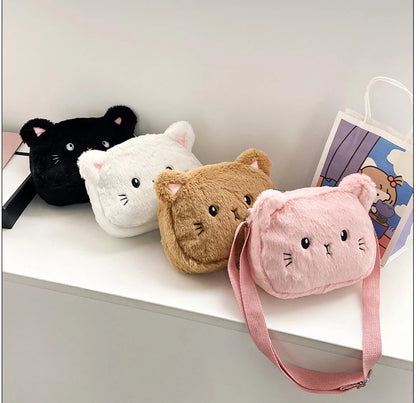 1 Piece Cute Kids Bag for Girls Kawaii Cartoon Animal Cat Messenger Bag for Children Portable High Capacity Outdoor Plush Bag