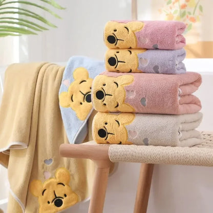 35x75cm/70x140cm Winnie Bear Towel Bath Towel Soft and Absorbent Coral Velvet Towel Home Wash Towel Children's Cartoon Bath Towe