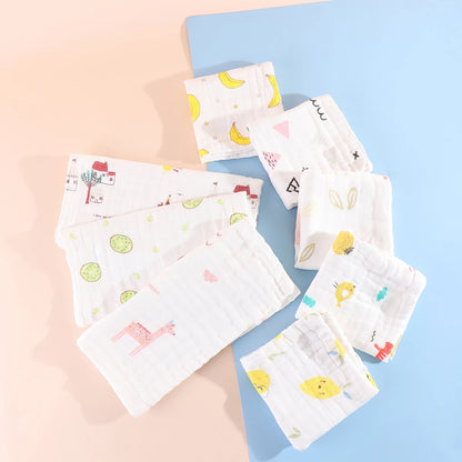 Random 5pcs Muslin 8 layers Cotton Soft Baby Towels Baby Face Towel Handkerchief Bathing Feeding Face Washcloth Wipe Burp Cloth