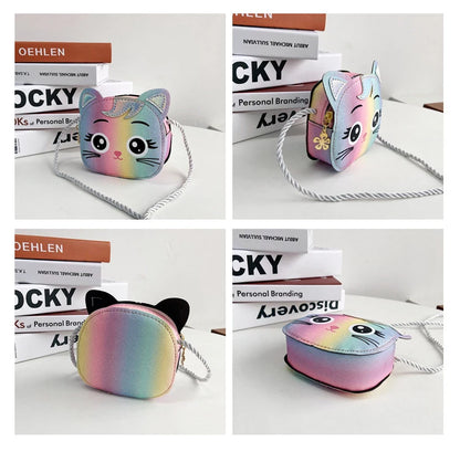 Mini Crossbody Bag for Children Cute Cartoon Cat Baby Girls Shoulder Bags PU Leather Boys Kids Small Coin Purse Handbags Wallet