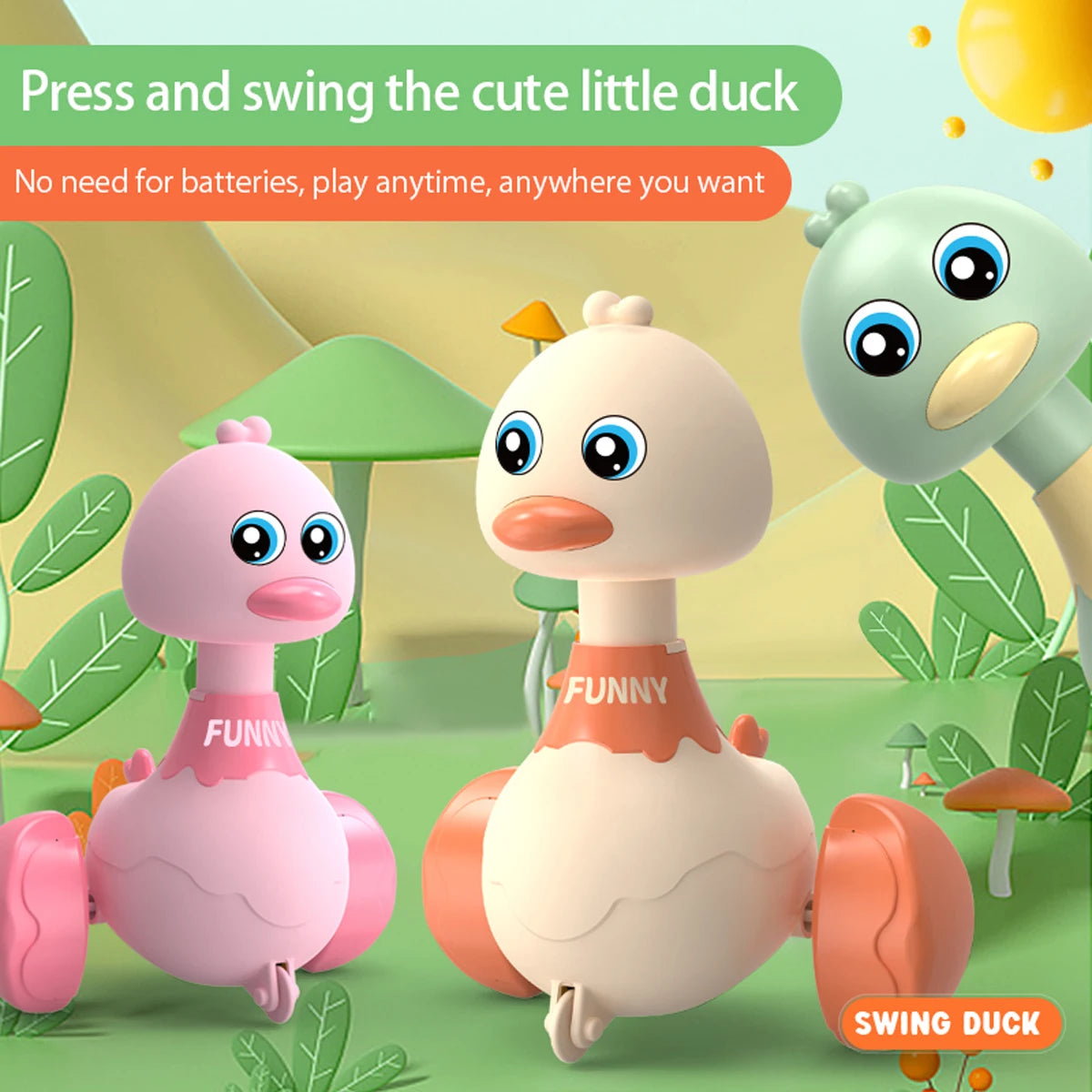 Baby Toy Swing Duck Toy Cartoon Press Vehicles Glide Animal Inertia Pull Back Cars Early Education Toys for Toddlers Boys Girls
