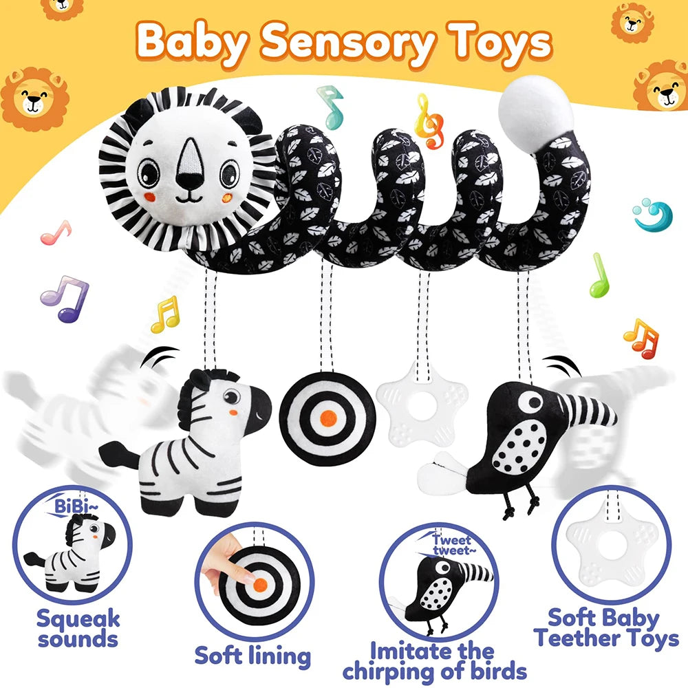Car Seat Toys for Babies Rattle Mirror Crinkle Squeaky Carseat Stroller Toys 0-6 Months Developmental Newborn Baby Girl Gifts