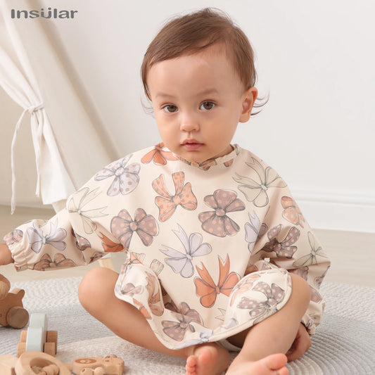 New Children Feeding Aprons Long sleeve Baby bib with Pocket Full Cover Baby Bibs with Pocket waterproof long sleeve bibs