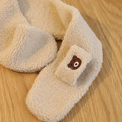 Bear Winter Baby Scarf Gloves Set Faux Lamb Wool Korean Warm Kids Neck Warmer Mittens Children Boys Girls Accessories 2-6Y
