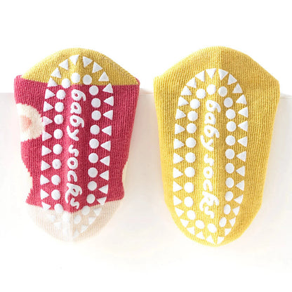 5 pairs of children's mid tube socks, spring and autumn adhesive point floor socks, playground anti slip socks, trampoline socks