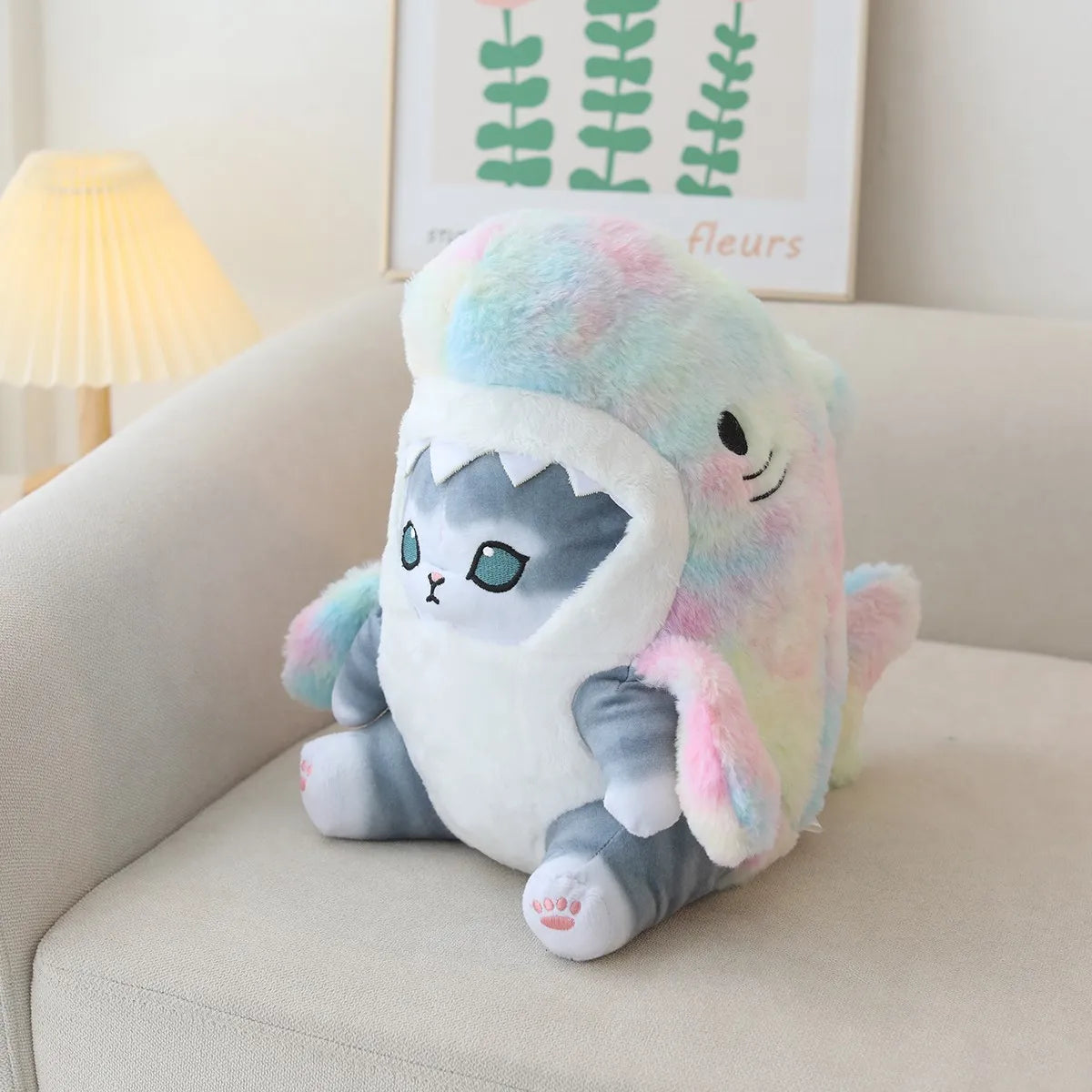 22/33/55cm Cat Shark Kawaii Room Decoration Cartoon Toys For Children Huggable Pillow Christmas Gift Sofa Cushion