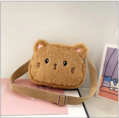 1 Piece Cute Kids Bag for Girls Kawaii Cartoon Animal Cat Messenger Bag for Children Portable High Capacity Outdoor Plush Bag