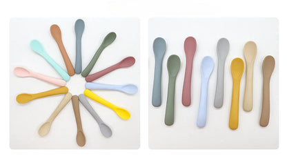 Food Grade Silicone Small Curved Spoon Baby Food Spoon Children Tableware Feeding Soft Spoon
