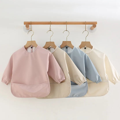 Baby Kids Toddler Long Sleeve Scarf Waterproof Art Smock Feeding Bib Apron Pocket Infant Boys Girls Burp Cloth Bandana Bibs