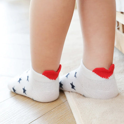 5Pairs/lot 0-12Y Cute Lovely Short Baby Socks Children Sock Red Heart Girls Cotton Mesh Cute Newborn Boy Toddler White Sock