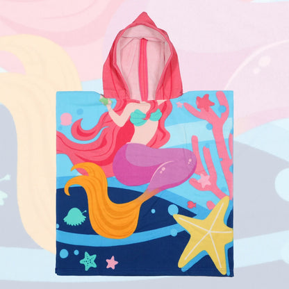 80-130cm Kids Hooded Bath Beach Poncho Towels Baby Quick Dry Bathrobe Child Cartoon Poncho Towels Microfiber Swim Cover-ups