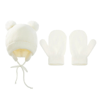 Winter Baby Stuff Hat for Boy Girls Accessories Knited Cap Kids Hat Fleece Warm Gloves Thick Winter Ear Kids Hat Baby Bonnet