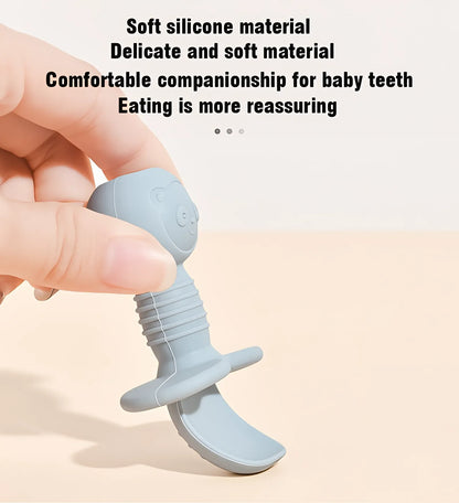 2pcs Food Grade Children Wooden Handle Silicone Spoon Fork Cutlery Baby Training Complementary Food Spoon BabyFeeding Spoon Fork