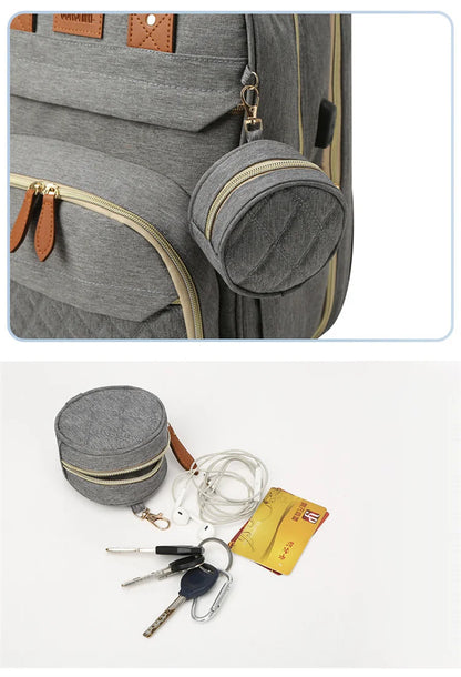 Folding Mommy Bag with USB Port and Shade Cloth Mosquito Net Portable Folding Crib Bed Multi Function Pee Pad Mother Baby Bag