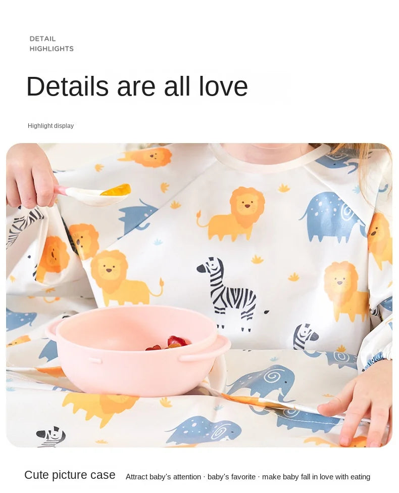 Clean Feeding Bib for Baby Boys Girl 8M-5Y Waterproof Bib Apron Smock with Table Cover Infant Mess-Free Kids Full Coverage Bib