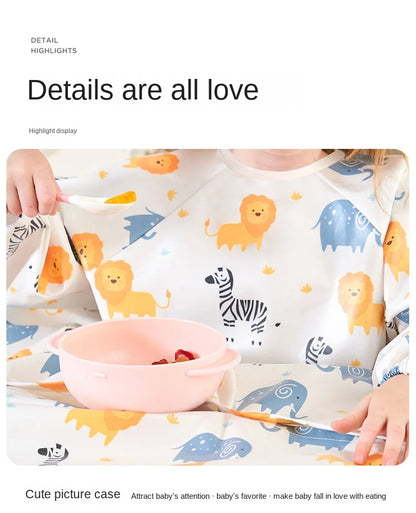Clean Feeding Bib for Baby Boys Girl 8M-5Y Waterproof Bib Apron Smock with Table Cover Infant Mess-Free Kids Full Coverage Bib