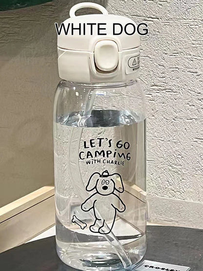 Plastic Water Bottle Water Cup With Straw Simple Large Capacity Portable Drop Resistant And Portable Cup Cartoon Ice Suction Cup