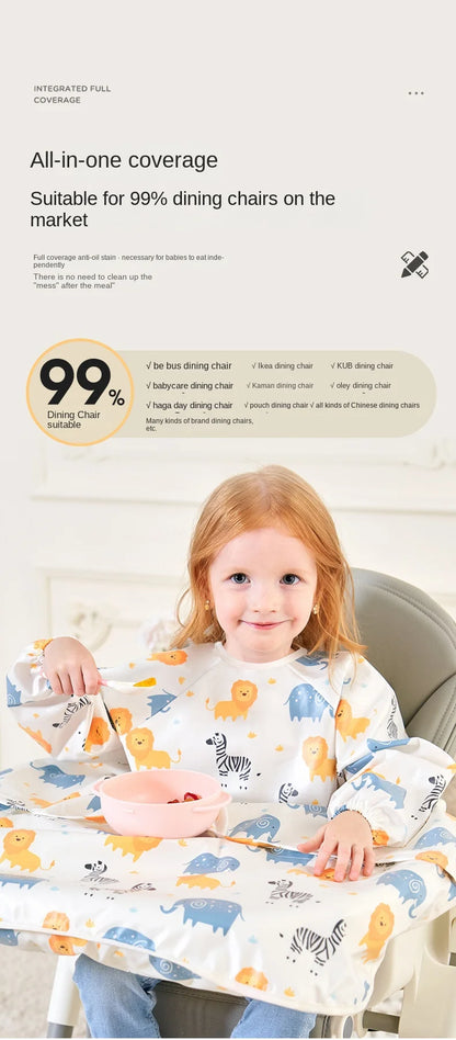 Clean Feeding Bib for Baby Boys Girl 8M-5Y Waterproof Bib Apron Smock with Table Cover Infant Mess-Free Kids Full Coverage Bib