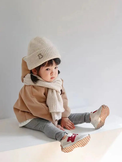 2024 New Fashion Warm Hat Scarf Set for Kids Boy Girl Chic Cartoon Bear Knitted Hat Scarf Autumn Winter Warm Beanie Scarf Set