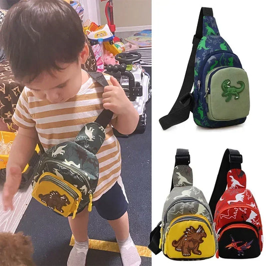 Kids Waist Bags Cartoon Dinosaur Print Outdoor Travel High Capacity Crossbody Zipper Bag Girl Boy Gift Children Chest Pouch Pack