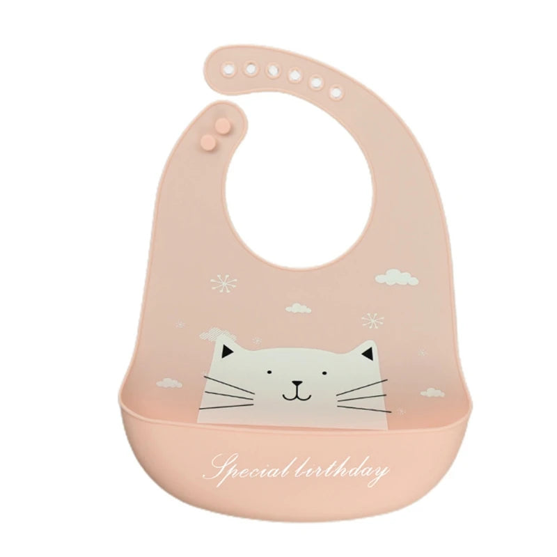 Cartoon Waterproof Soft Silicone Baby Bibs Adjustable Toddler Feeding Food Catcher Roll up Pocket Feeding Stuff Apron