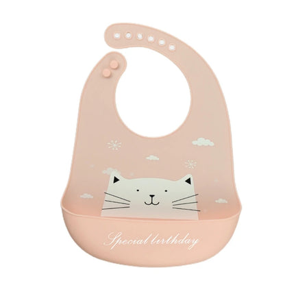 Cartoon Waterproof Soft Silicone Baby Bibs Adjustable Toddler Feeding Food Catcher Roll up Pocket Feeding Stuff Apron