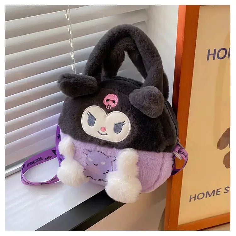 New Cartoon Sanrio Plush Bag Ins Versatile Kuromi Doll Doll Bag Cute Girl Handheld Small Bag