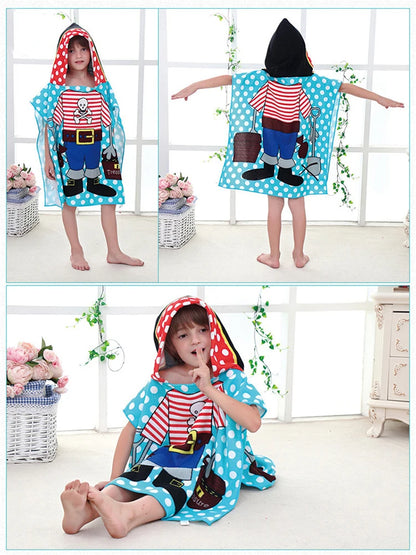 80-130cm Kids Hooded Bath Beach Poncho Towels Baby Quick Dry Bathrobe Child Cartoon Poncho Towels Microfiber Swim Cover-ups