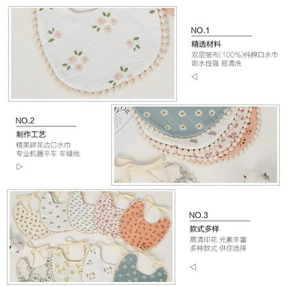 Muslin Cotton Baby Boys Girls Bibs Double Side Flower Rainbow Print Saliva Towel Infant Feeding Burp Cloth Kids Adjustable Scarf