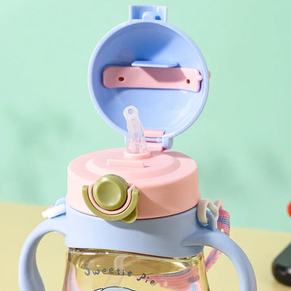 410ML Baby Drinking Cup Feeding Bottle Anti-Choking with Straw Gravity Ball Wide Caliber Drinking Milk Water Bottle with Handle