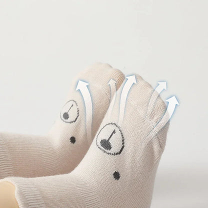 5 Pairs/lot Baby Non Slip Floor Sock 5colored Of Bear Print Infant Girl Cotton Socks Solid Autumn Anti Slip Children's Knee Sock