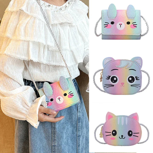Mini Crossbody Bag for Children Cute Cartoon Cat Baby Girls Shoulder Bags PU Leather Boys Kids Small Coin Purse Handbags Wallet