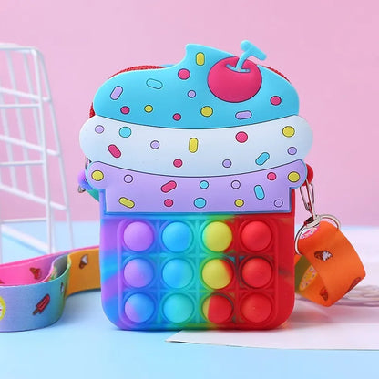 Girls Toys Silicone Ice Cream Messenger Bag Coin Purse Children's Decompression Pop Fidget Toys