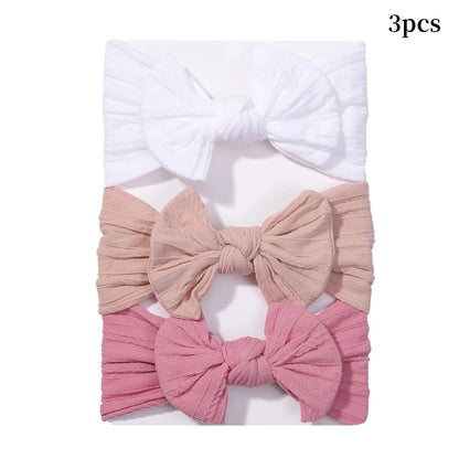 3Pcs Solid Color Baby Headband Bow Children Hair Band Elastic Nylon Newborn Headbands Soft Turban Headwrap Kid Hair Accessories